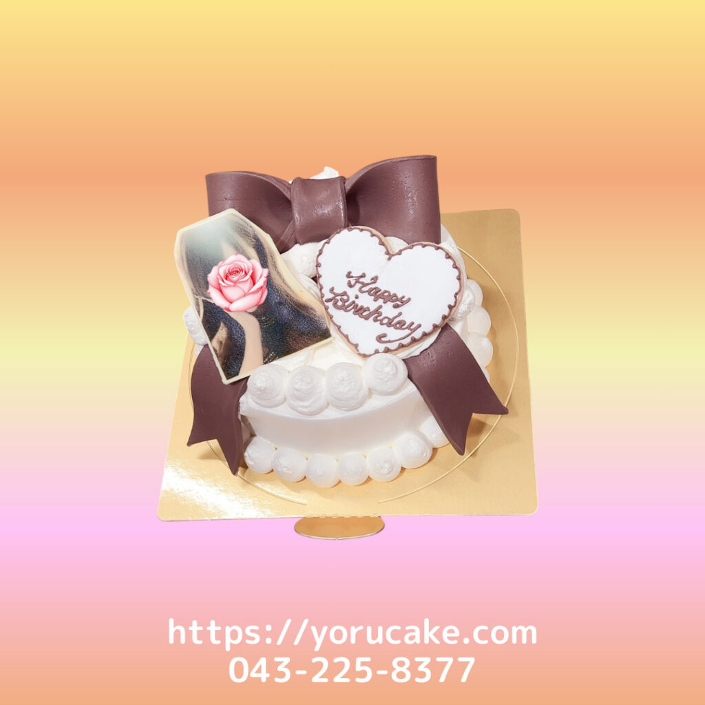 12/15(月)リボンとアイシングクッキー写真付きケーキ。