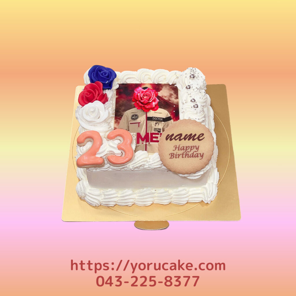 2/6(金)イケメン美女全面プリントケーキ薔薇添え。